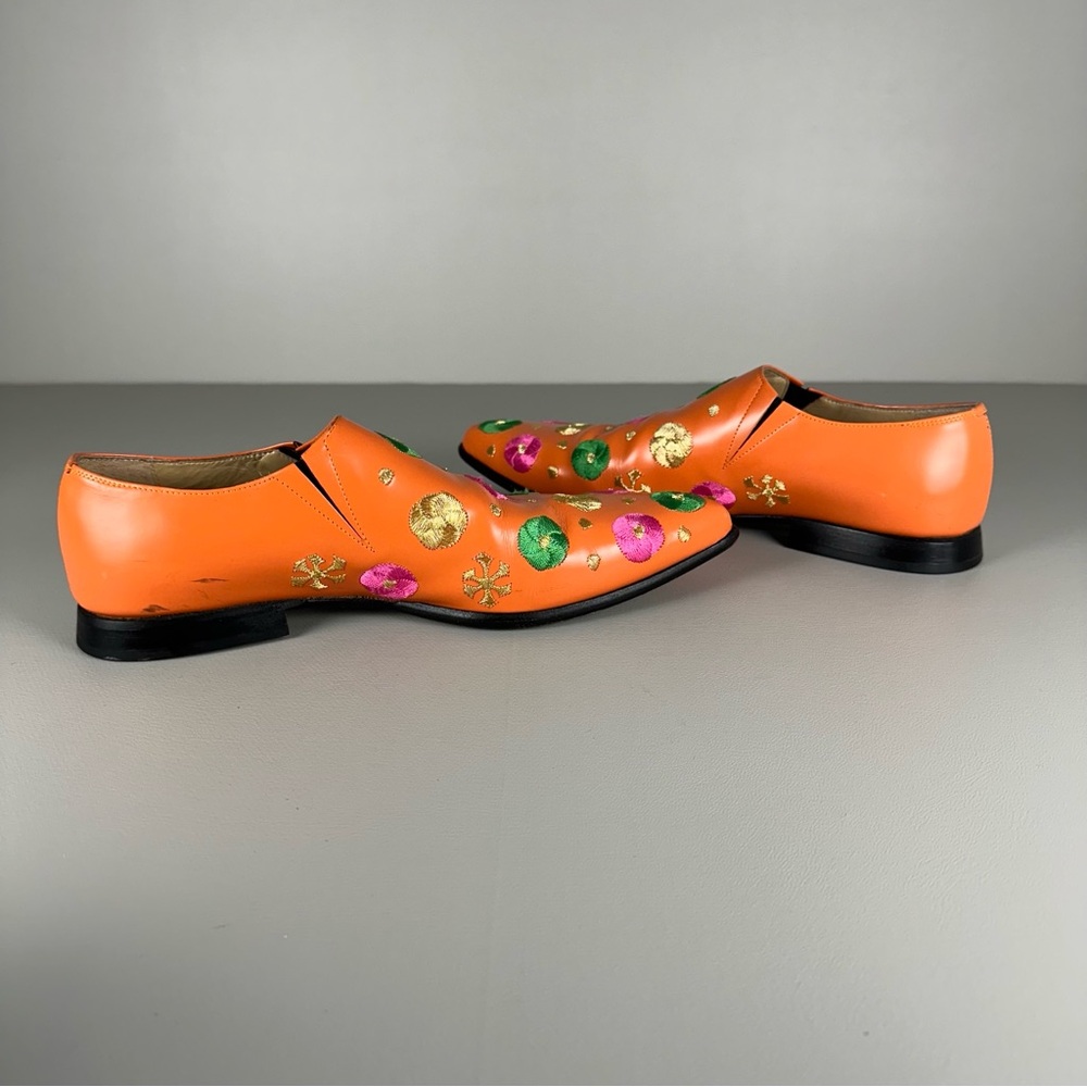 rare Comme des Garcons Embroidered Flowers Orange Loafers - Picture 5 of 11